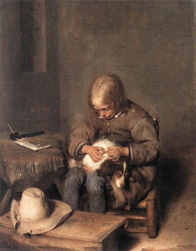 TERBORCH, Gerard Boy Ridding his Dog of Fleas sg oil painting image